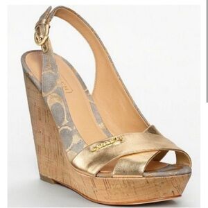 Coach Jessy Open Toe Wedges. Size 8. Gold.